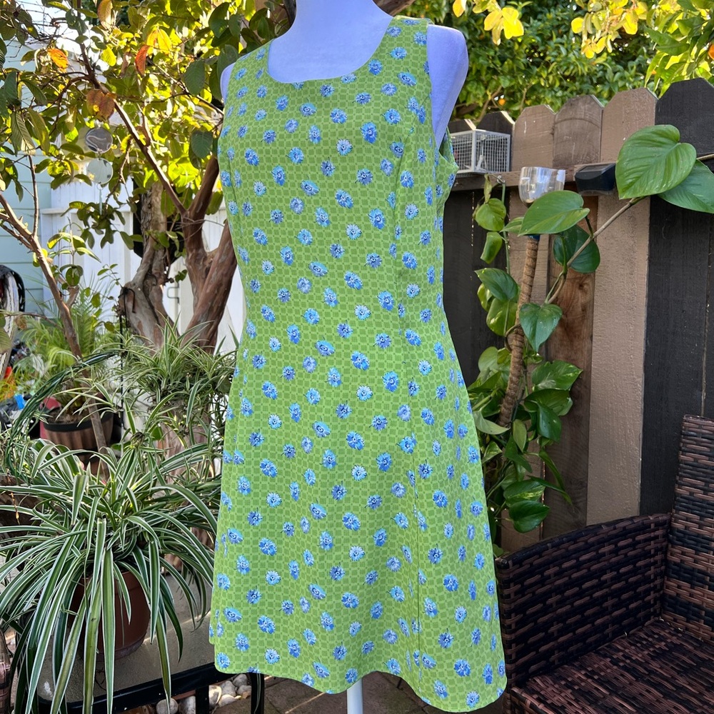 Vintage Floral Green and Blue Dress